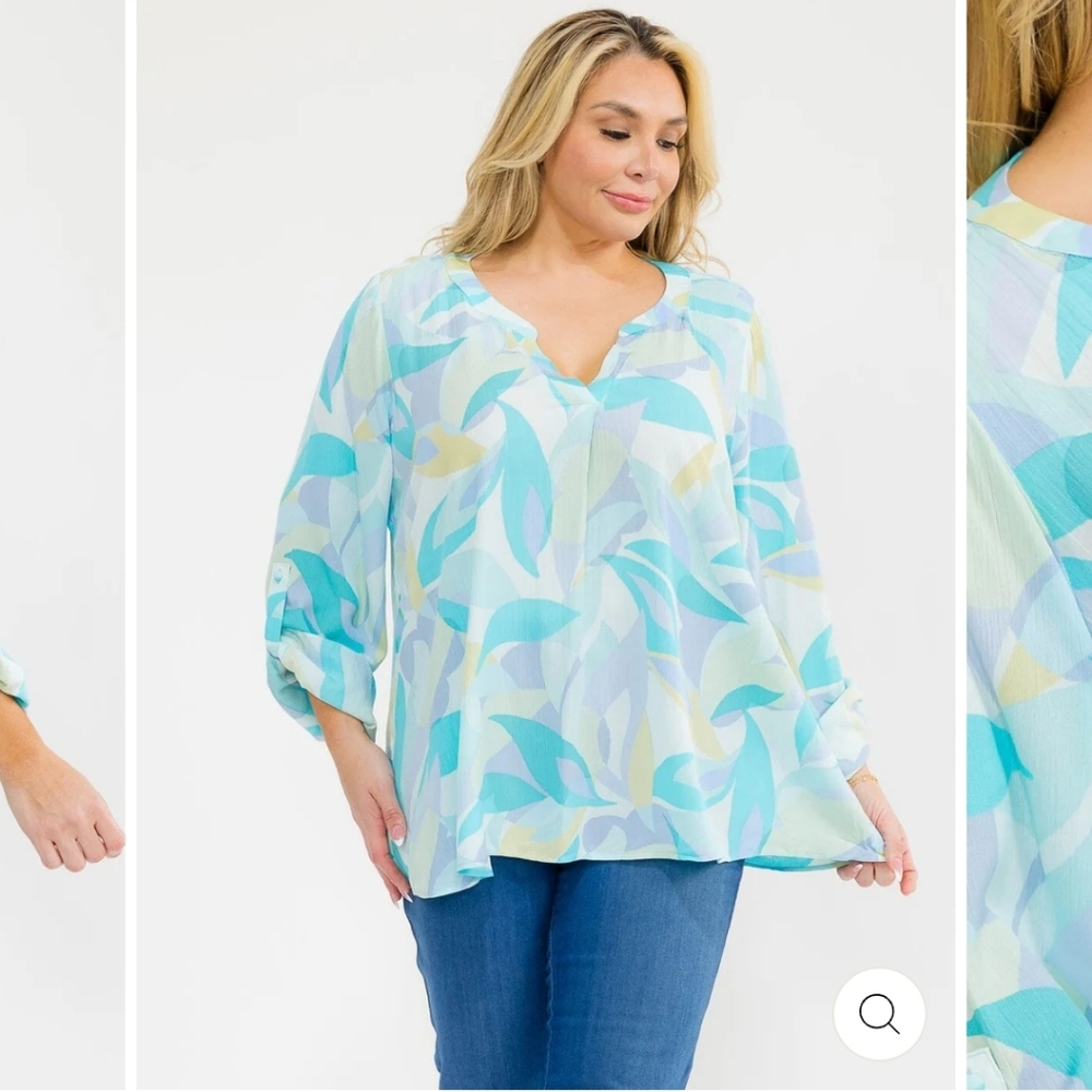 Emily Wonder Women's Aqua Leaf Print Blouse
